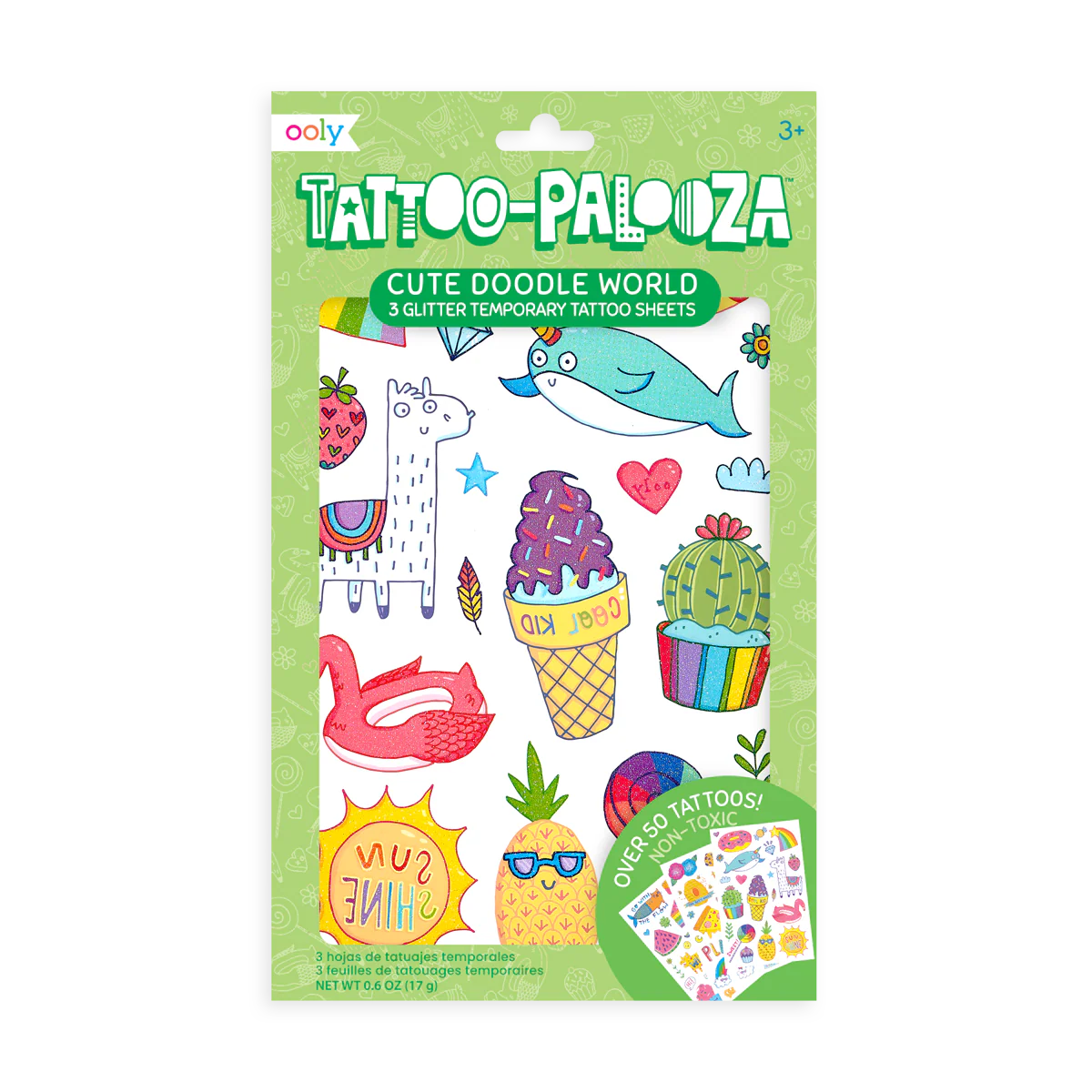 Tattoo-Palooza Temporary Tattoos - Cute Doodle World - 3 Sheets