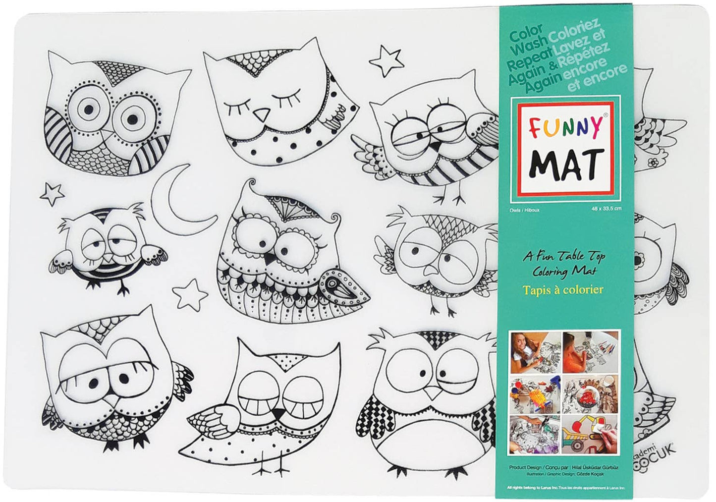 Table top coloring mat, owls