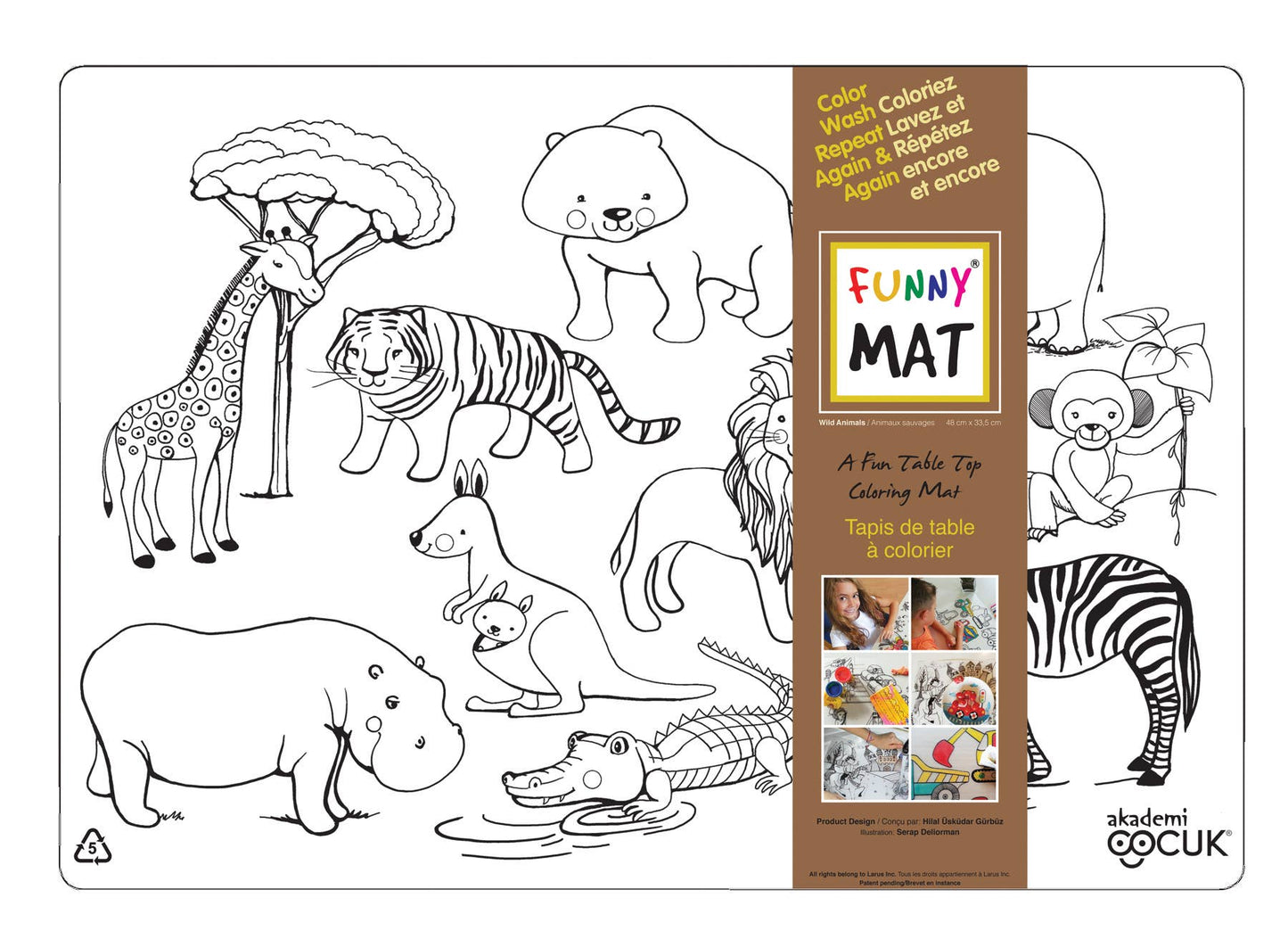 Table top coloring mat, wild animals