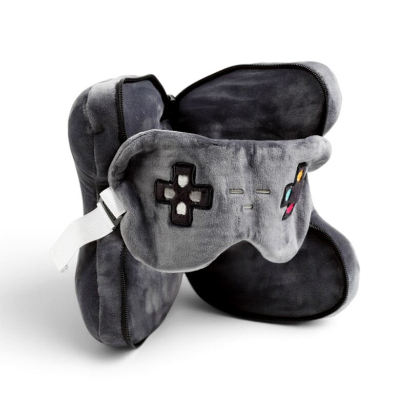 Relaxeazzz Game Over Game Controller Shaped Plush Travel Pillow & Eye Mask
