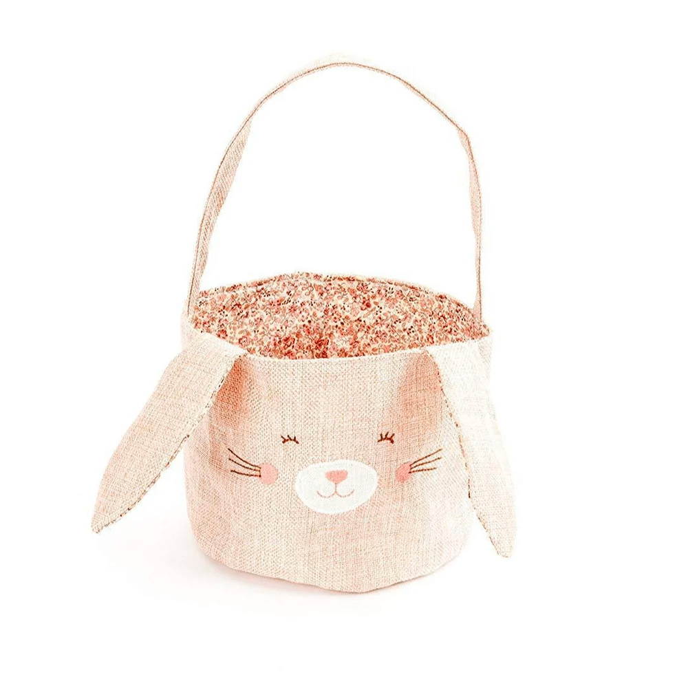 Bunny Linen Easter Basket - Pink