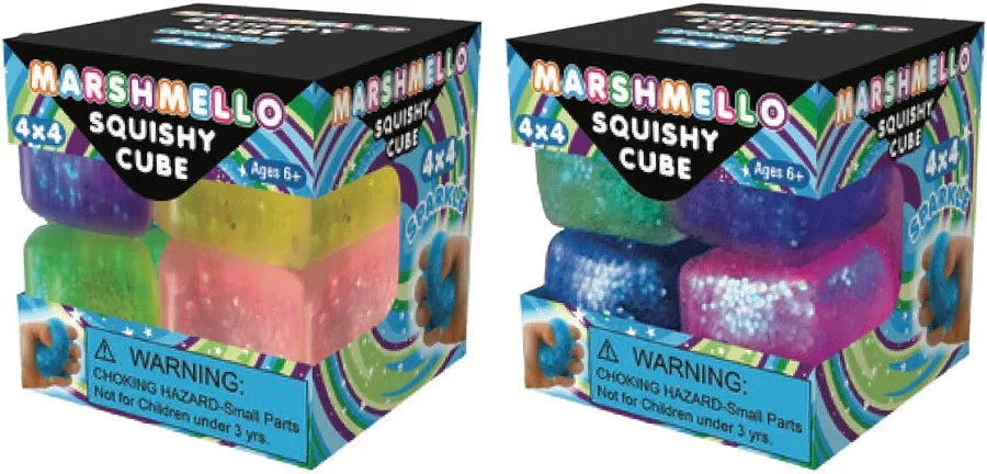 Marshmello Sparkle Squishy Cube Mini 4 Pack