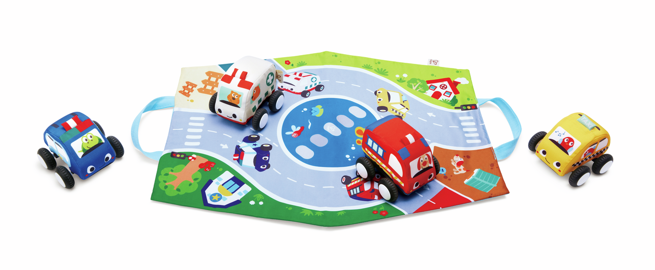 Hape - Pull-Back Plush Car Set