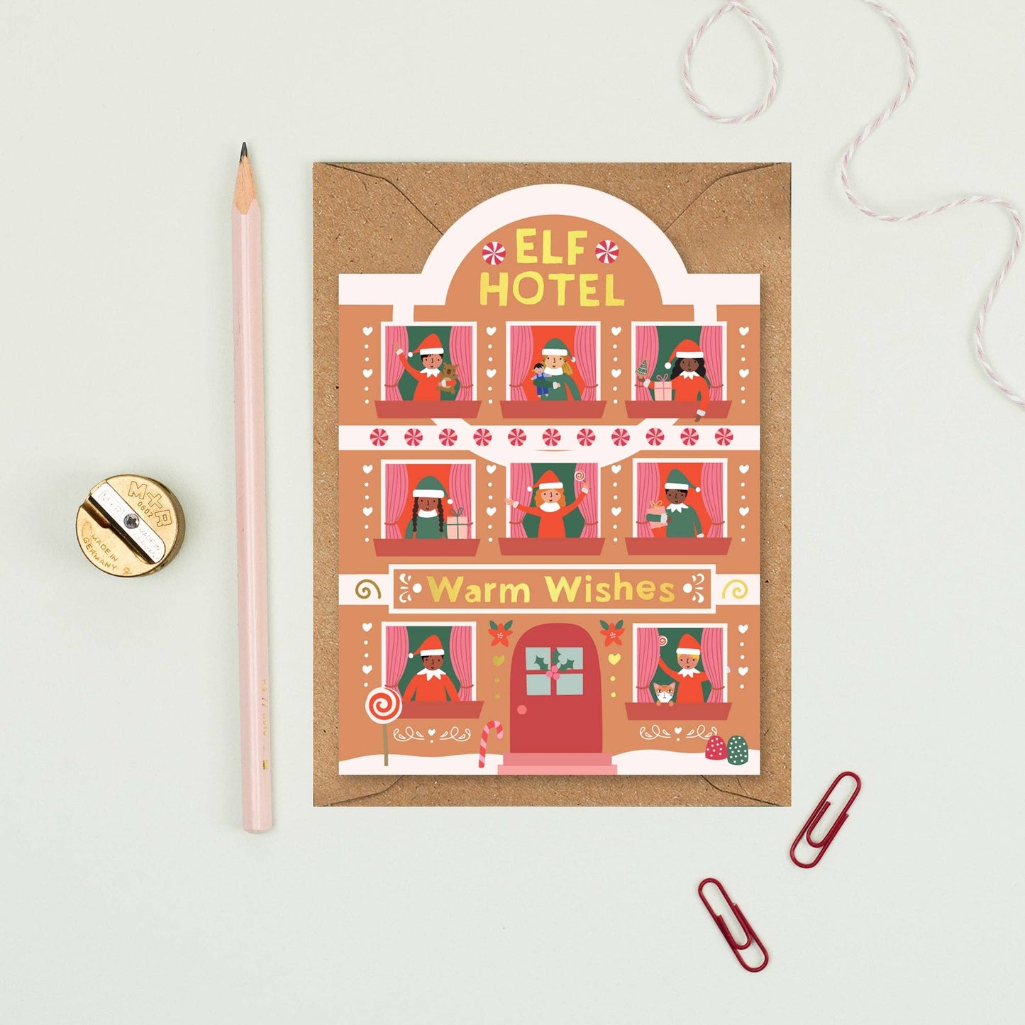Elf Hotel Gingerbread Christmas Card