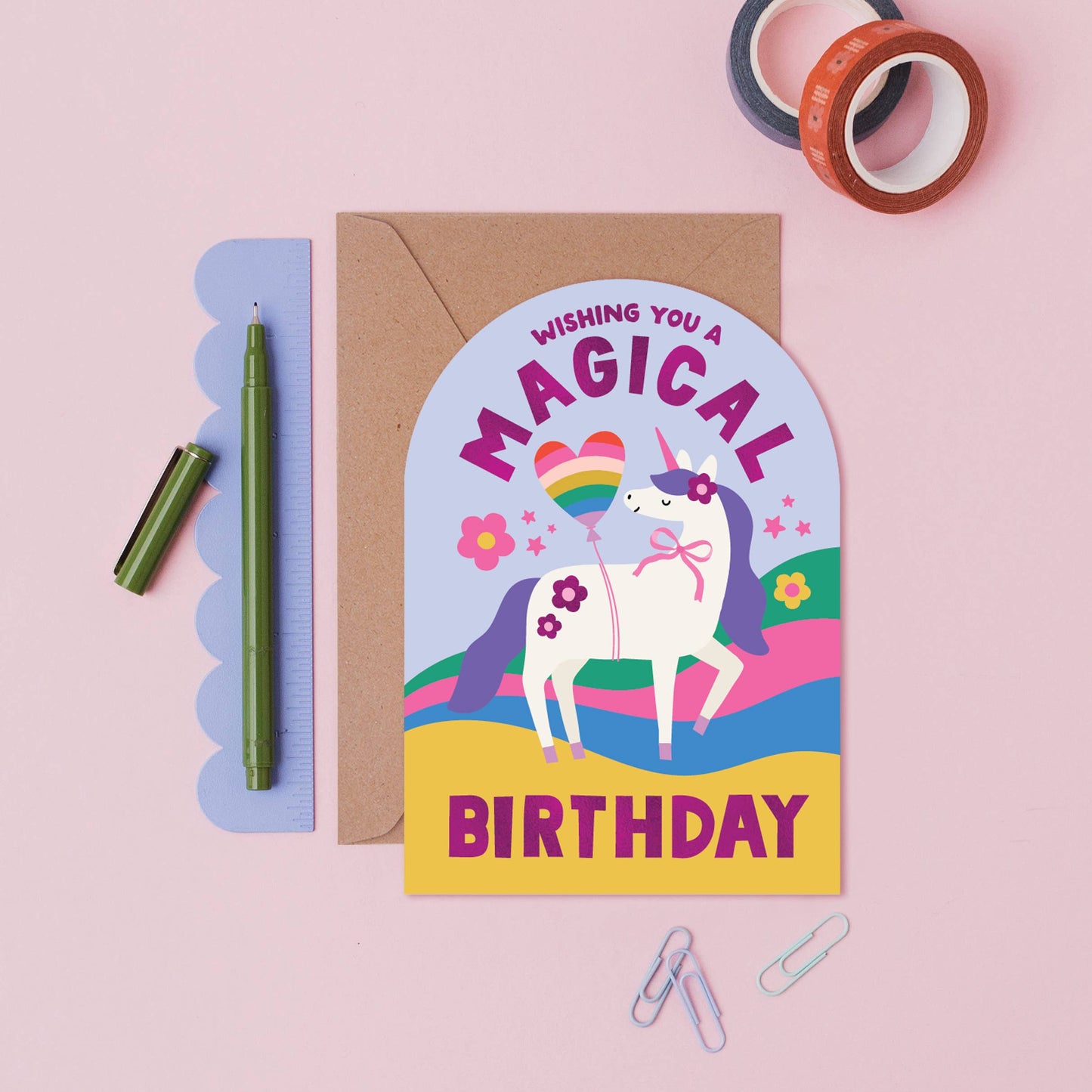 Rainbow Waves unicorn Children's Birthday Card