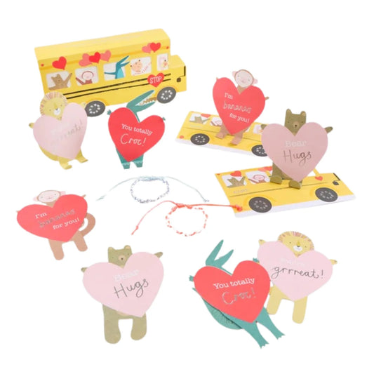 Meri Meri Party School Bus Valentine Cards & Friendship Bracelets Set (12ct)