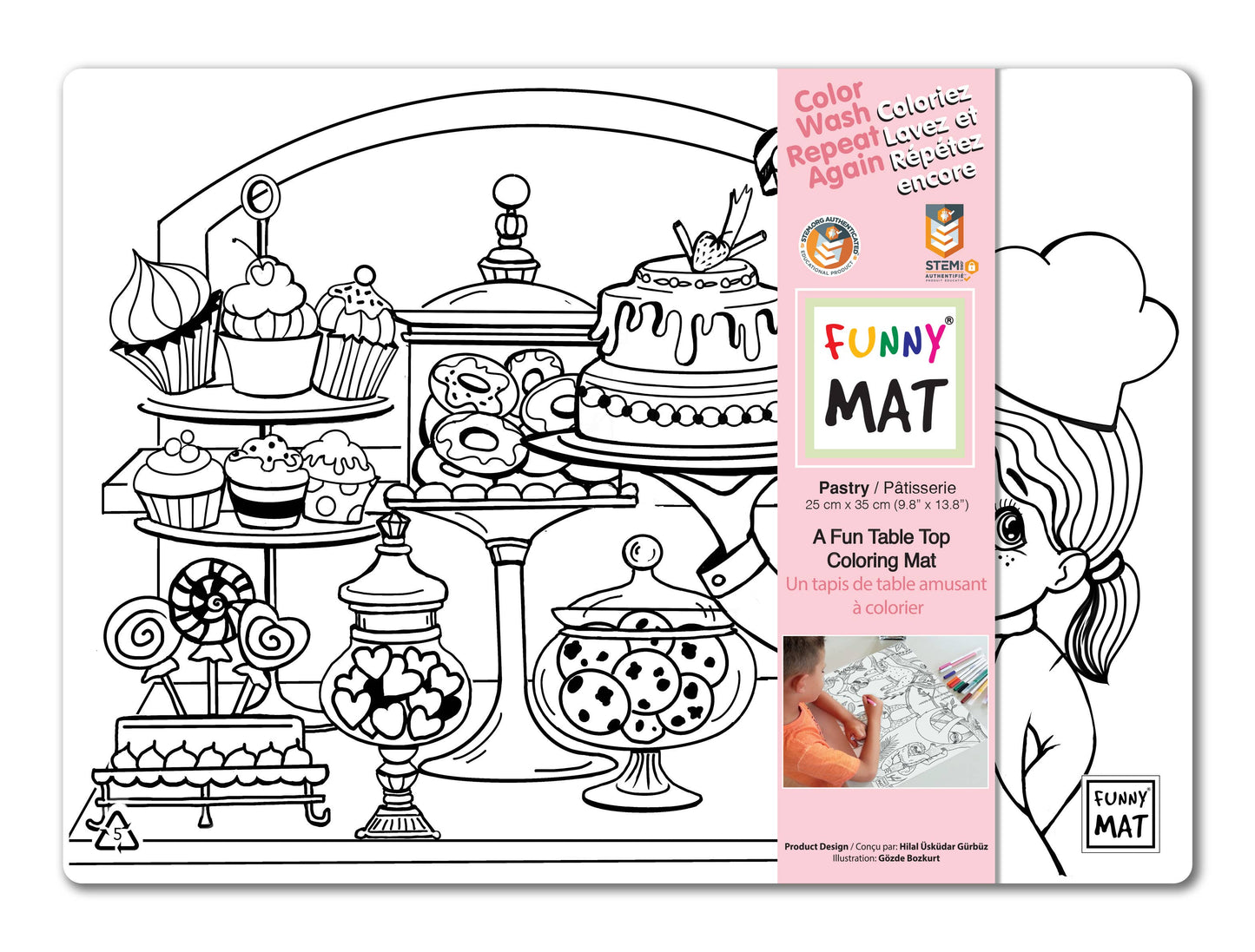 Table top coloring mat, compact size, pastry