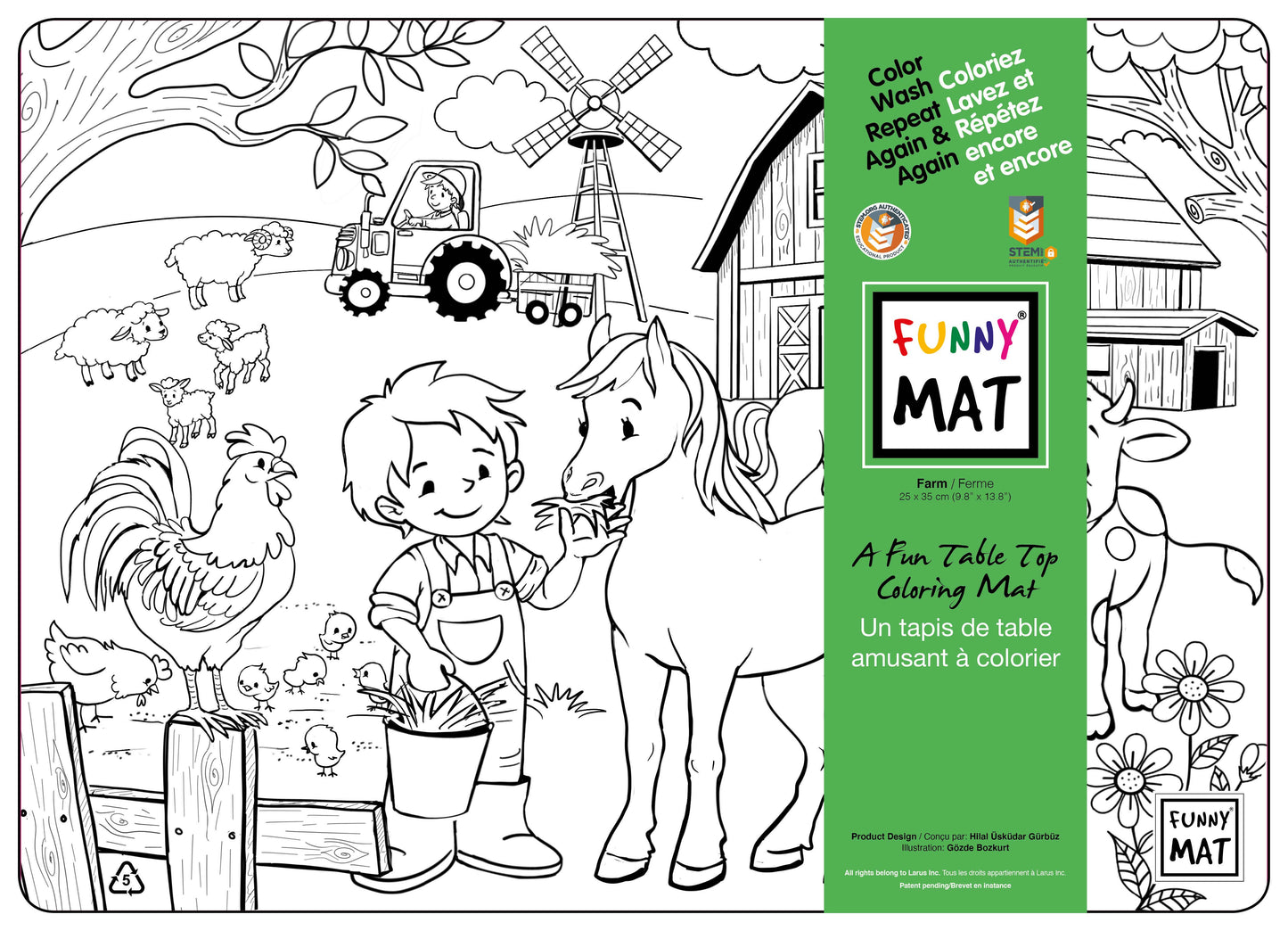 Table top coloring mat, compact size, farm