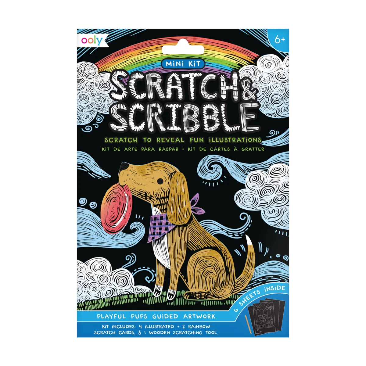 Scratch and Scribble Mini Scratch Art Kit - Playful Pups - 6 Cards