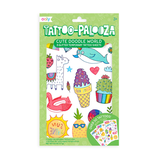 Tattoo-Palooza Temporary Tattoos - Cute Doodle World - 3 Sheets