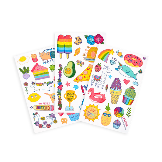 Tattoo-Palooza Temporary Tattoos - Cute Doodle World - 3 Sheets