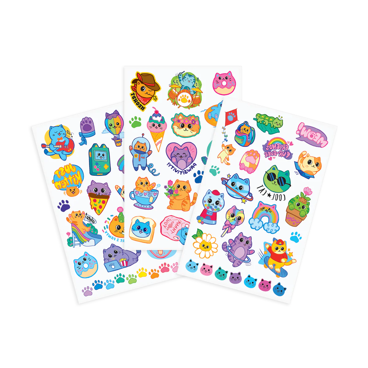 Tattoo-Palooza Temporary Tattoos - Colorful Cats - 3 Sheets