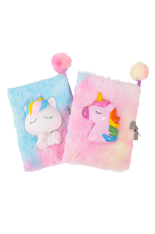 Furry Friends Squishy Journal with Lock & Pen, Unicorn