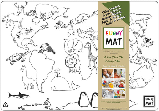 Table top coloring mat, animal world, white