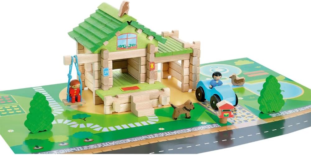 Jeujura Wooden Toys – My First Little Log Farm – 80 Pieces