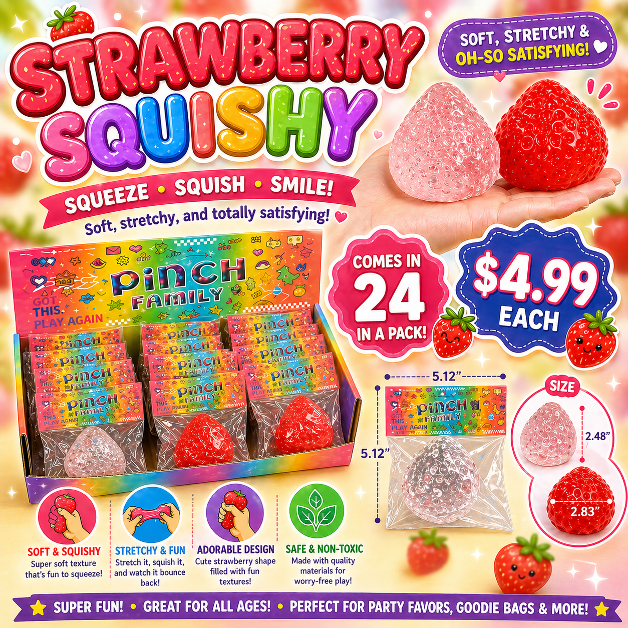 Strawberry Squishy – Soft & Stretchy Stress Toy