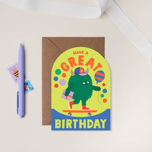 Skateboarding Monster Kids Birthday Card