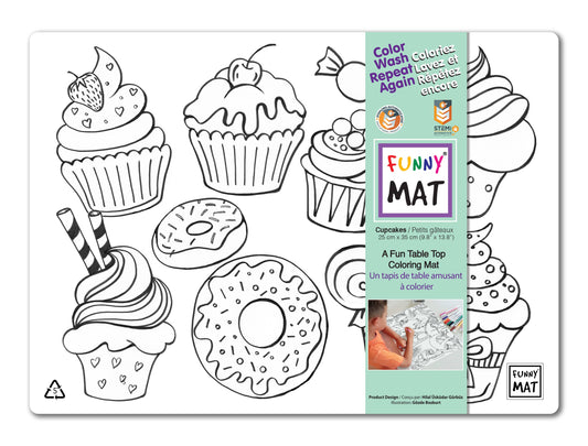 Table top coloring mat, compact size, cupcakes
