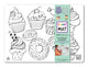 Table top coloring mat, compact size, cupcakes