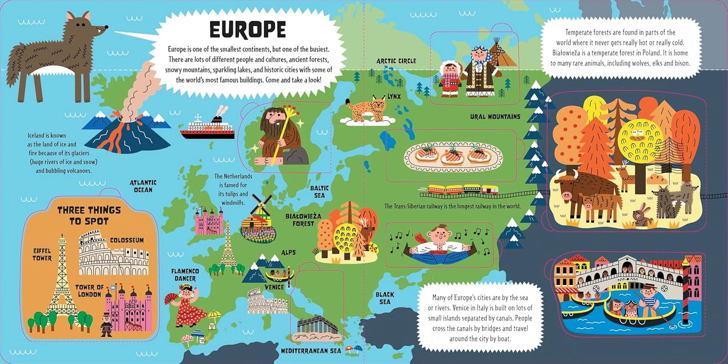 Lonely Planet My First Lift-the-Flap World Atlas Giant Pull Out Map, Wow Factor Facts & Surprises, Search & Find Games, Beautiful & Engaging Illustrations