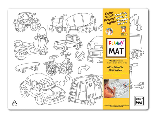 Table top coloring mat, compact size, wheels