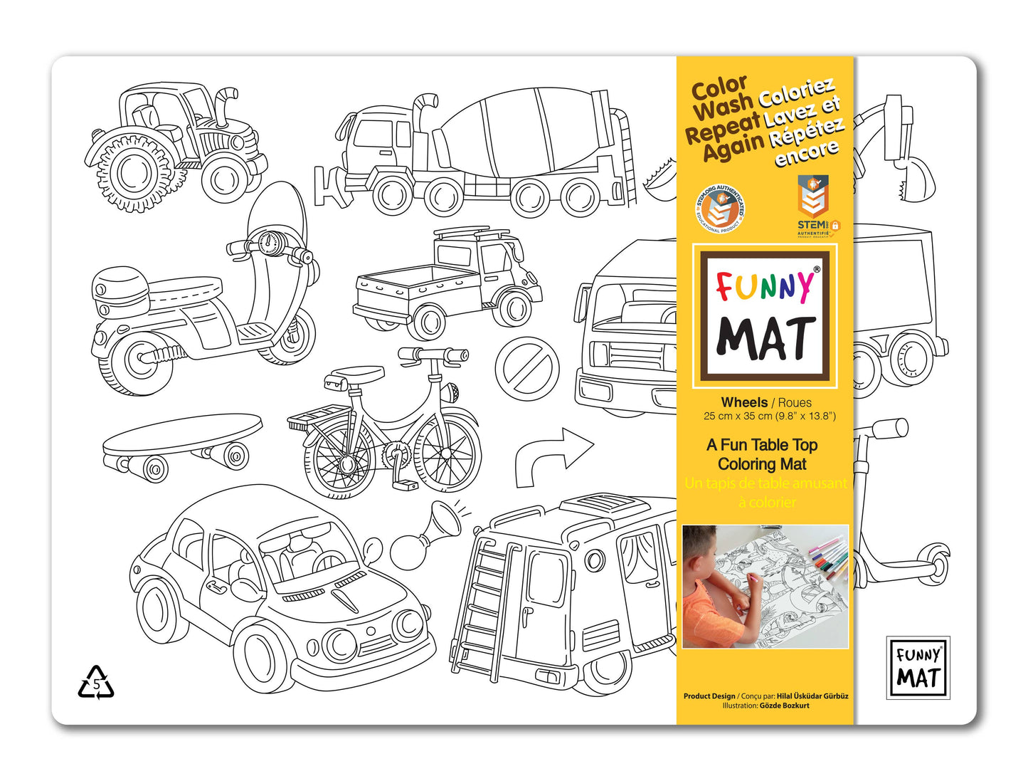 2 Compact coloring mats, wheels & tools + 6 markers