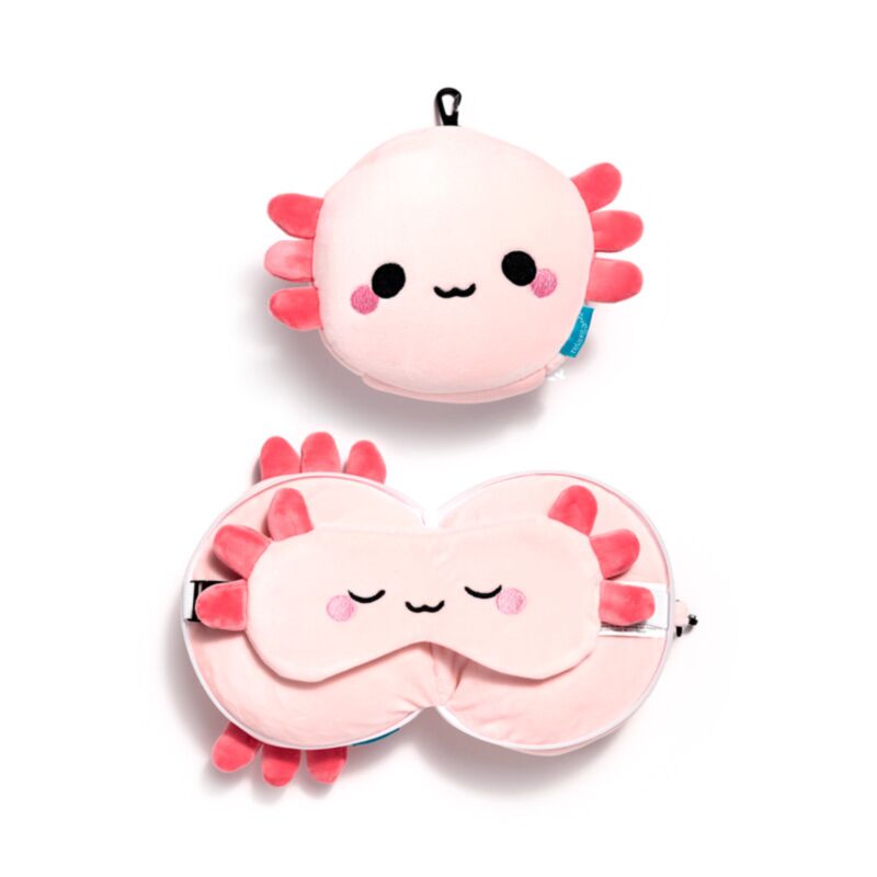 Relaxeazzz Adoramals Maddie the Axolotl Travel Pillow & Eye Mask