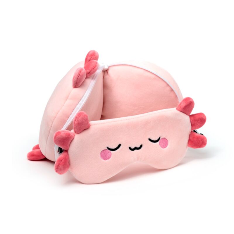 Relaxeazzz Adoramals Maddie the Axolotl Travel Pillow & Eye Mask