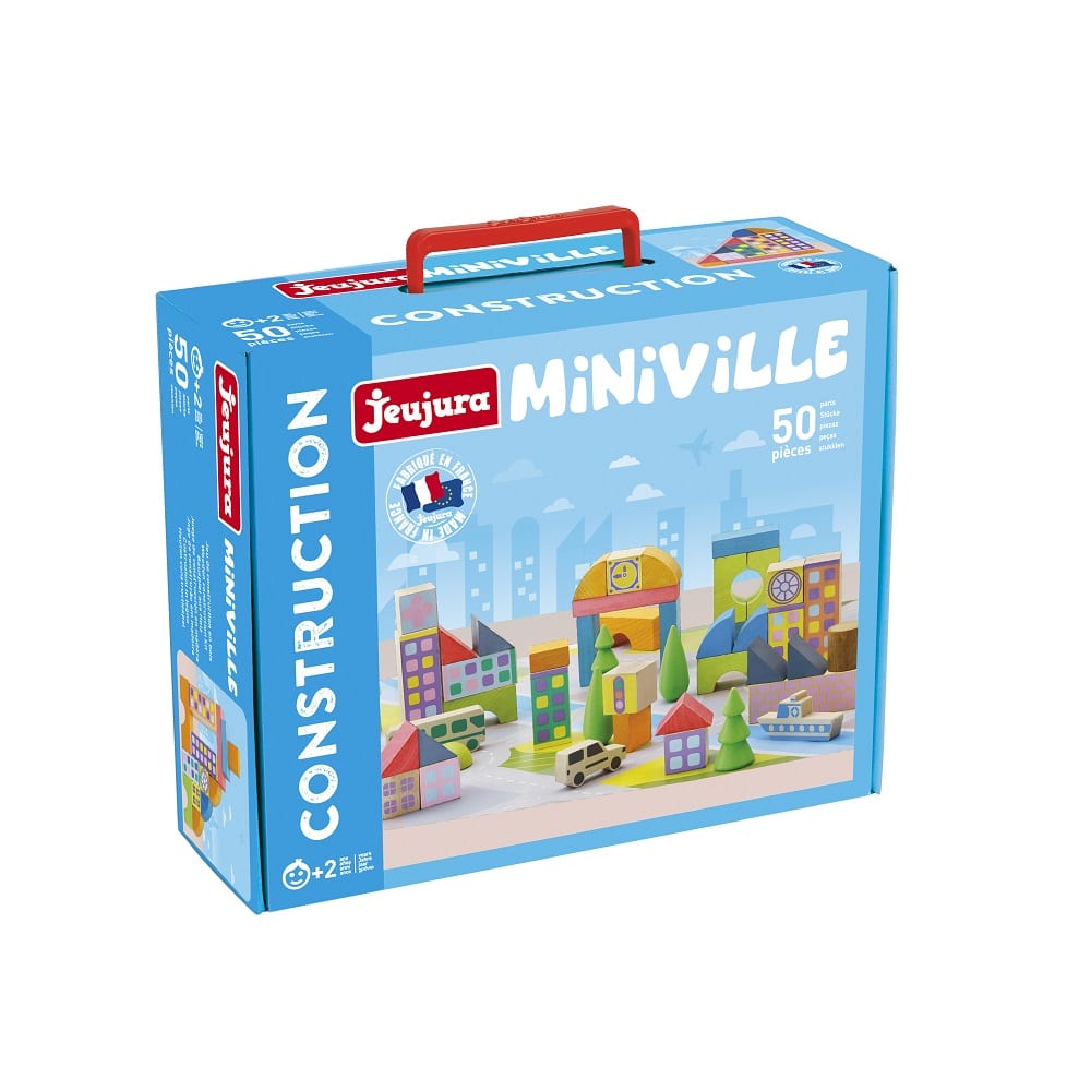 Jeujura Wooden Toys – Construction Set – Mini City – 50 Pieces