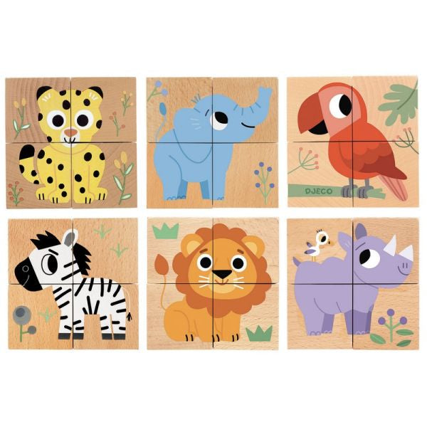 Djeco 4 wooden cubes / Wild & co