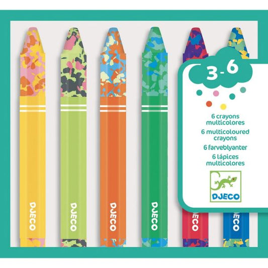 6 multicolored crayons (wax)