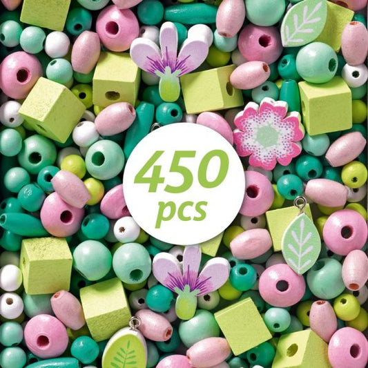 Wooden Beads / Leaves and flowers