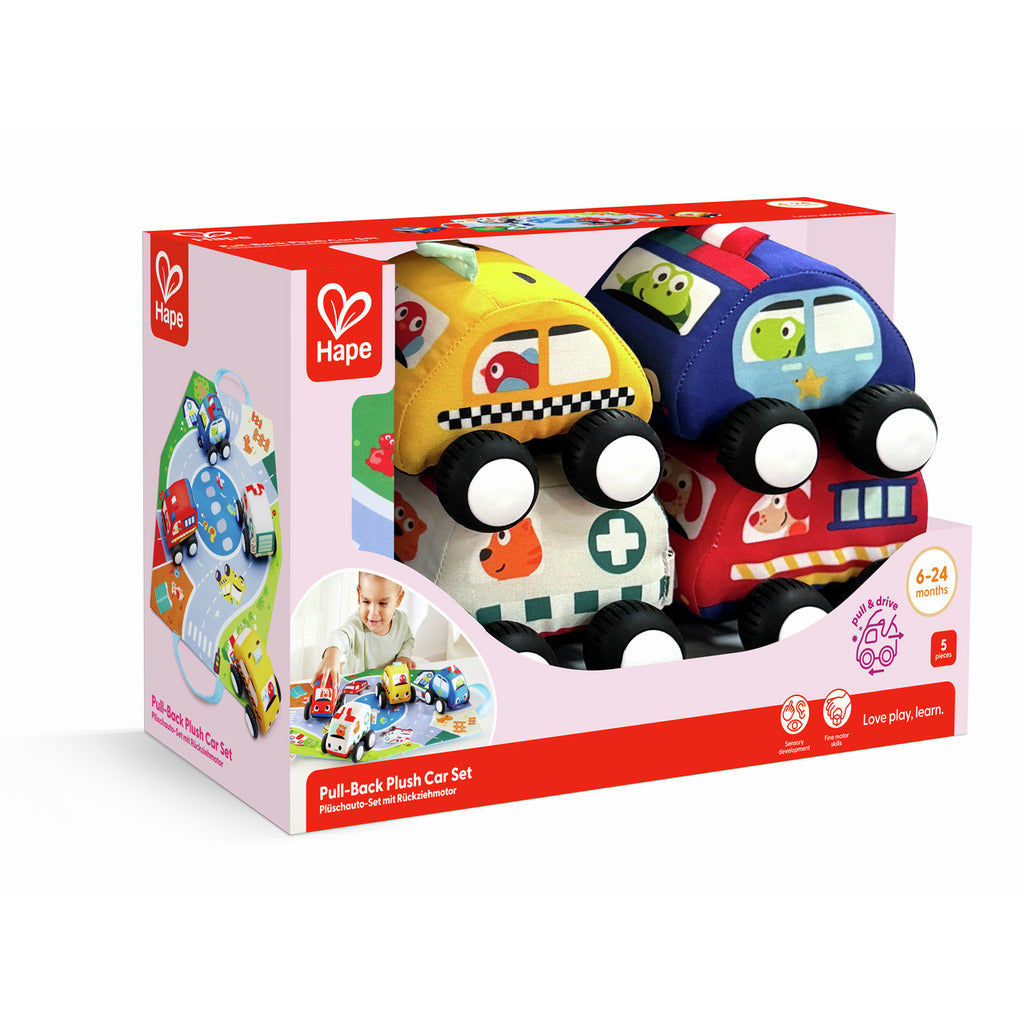 Hape - Pull-Back Plush Car Set