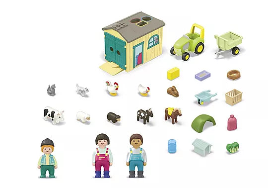 Playmobil - JUNIOR: Farm Adventure with Tractor, Trailer, and Animal Friends