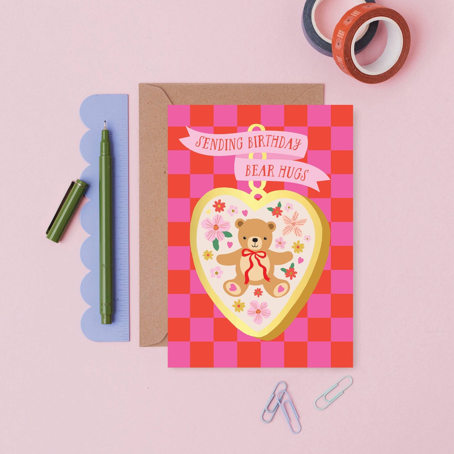 Teddy Bear Bear Hugs Birthday Card with Heart Shaped Trinket