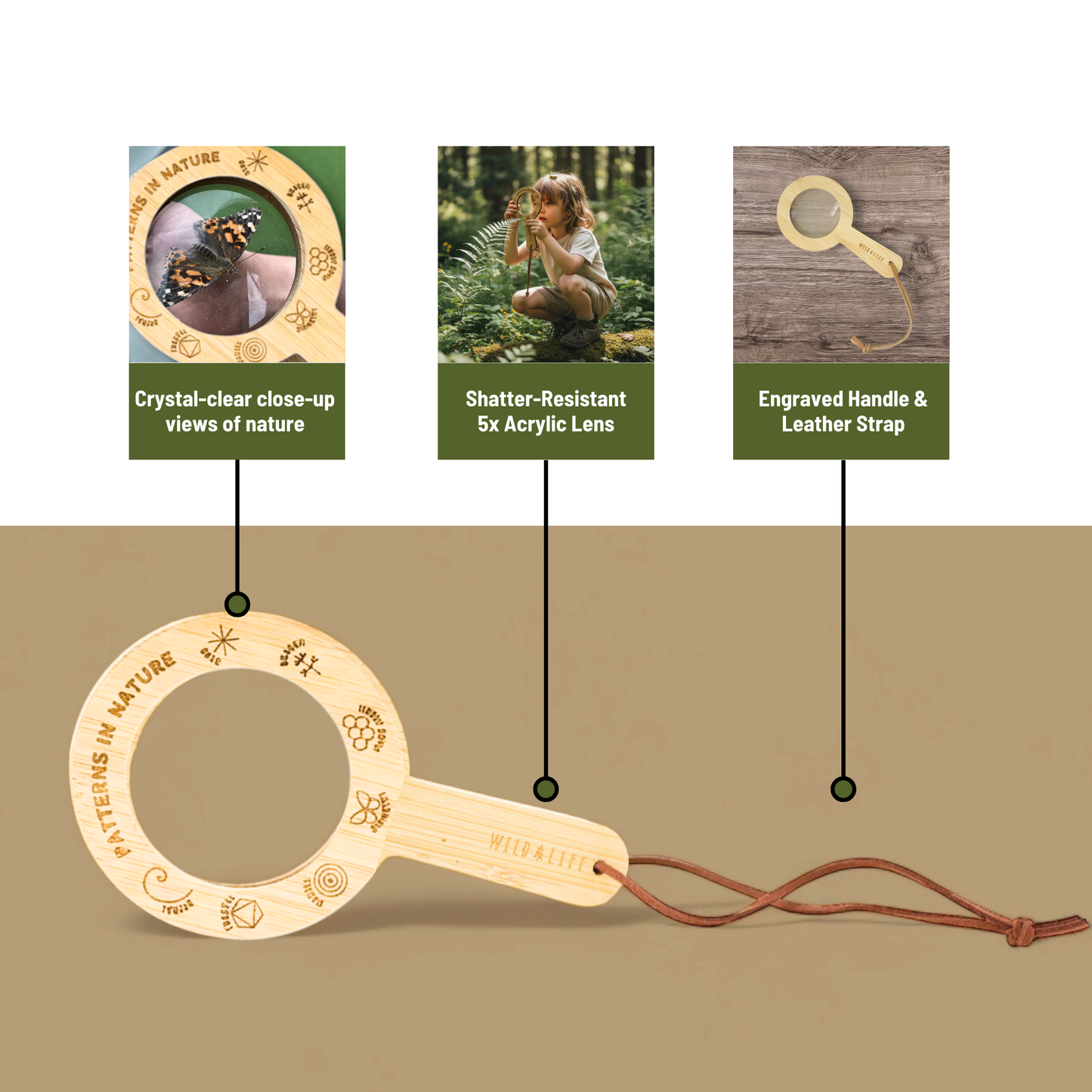 Kids Magnifying Glass – Eco Bamboo 5x Nature Tool