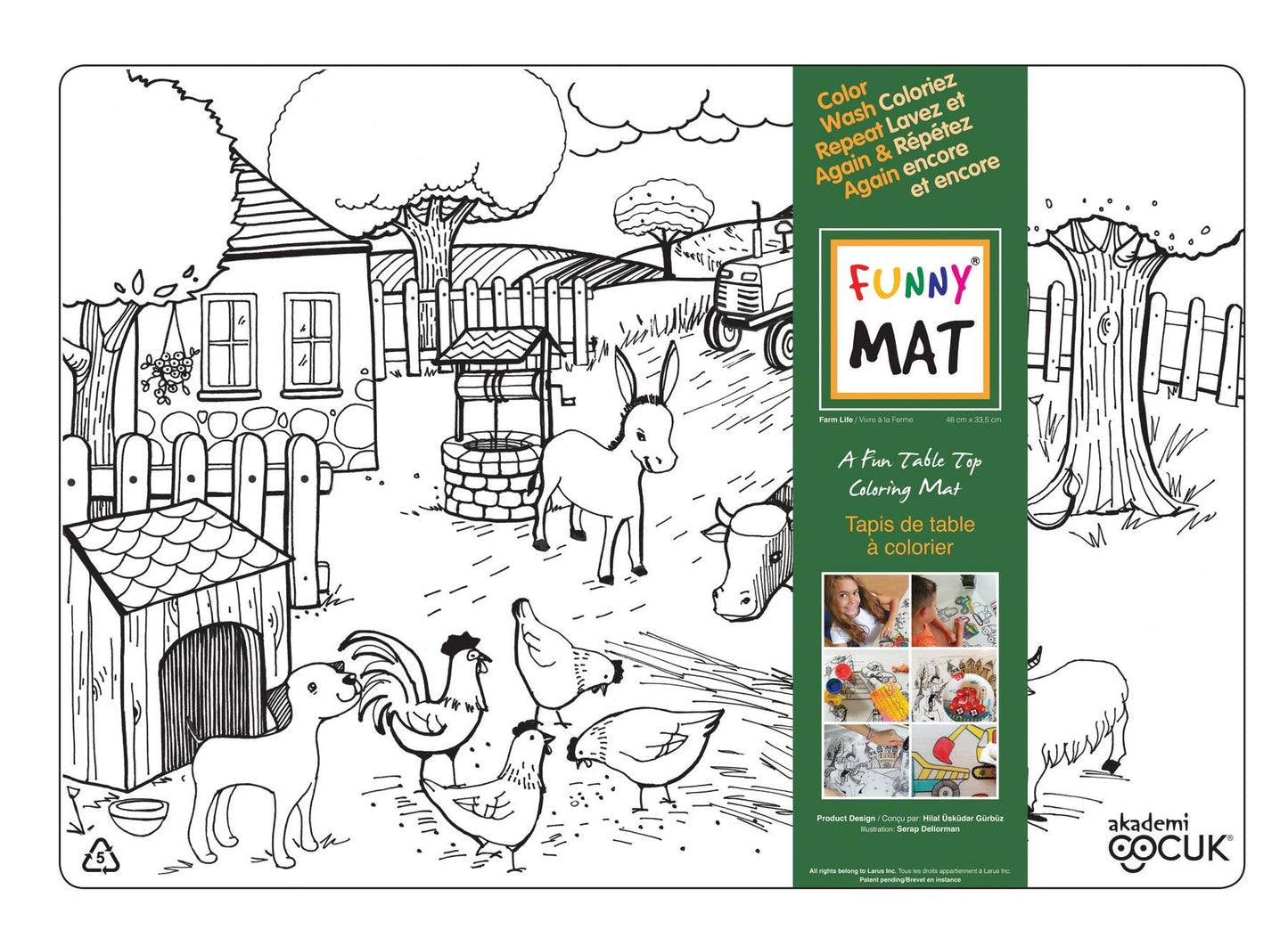 Table top coloring mat, farm animals