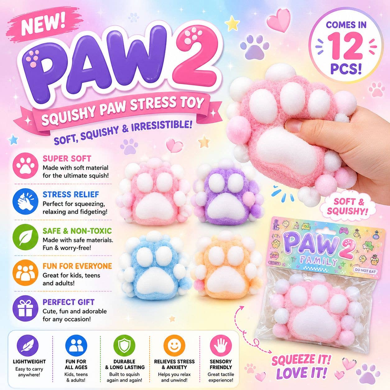 Paw 2 Squishy Paw Stress Toy – Super Soft “Puffy Paw”