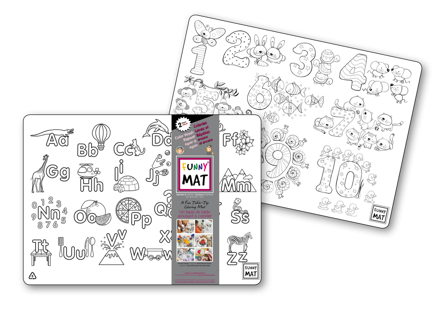 2 Compact coloring mats, alphabet & numbers