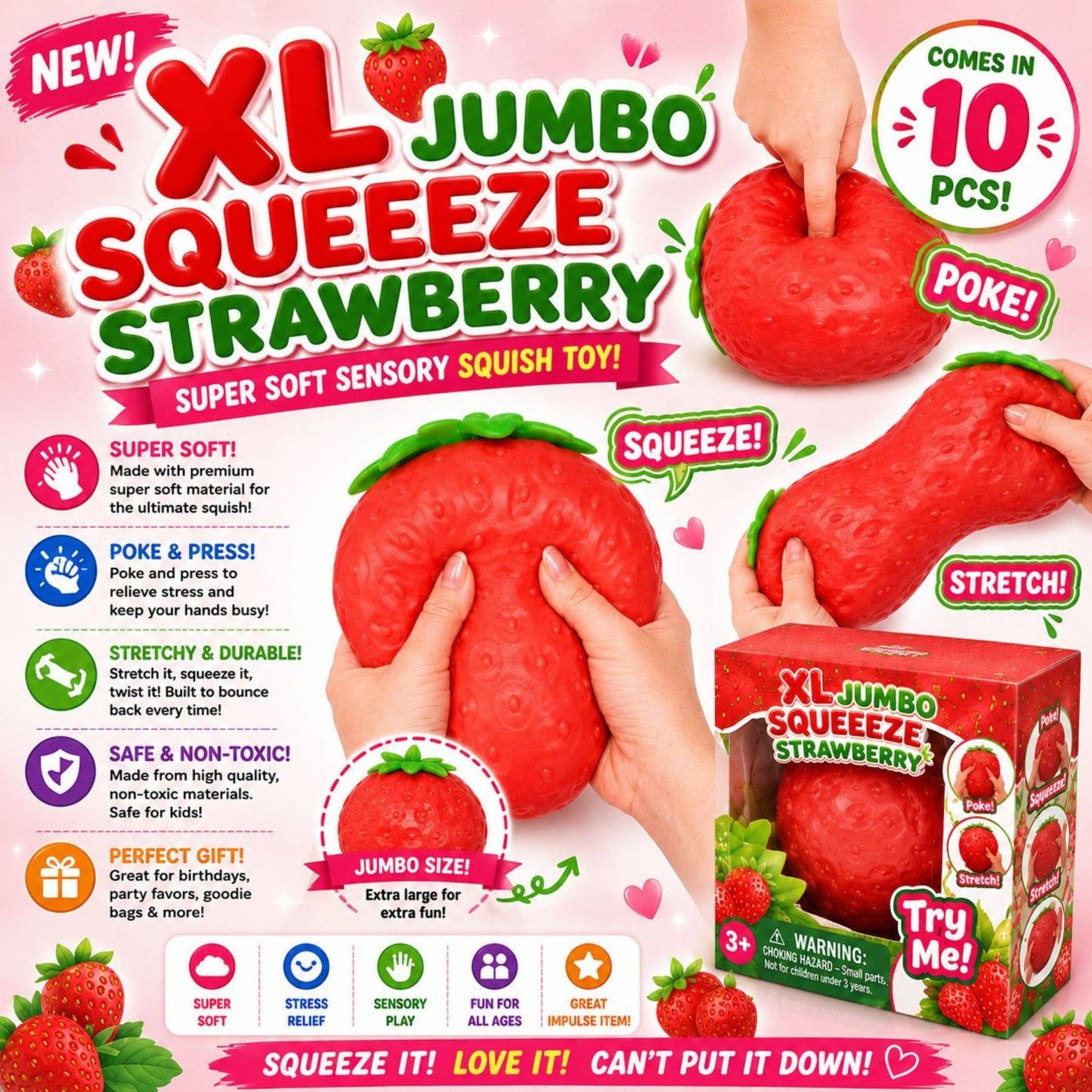 XL Jumbo Viral Strawberry  – Super Soft Slow Rise Squishy