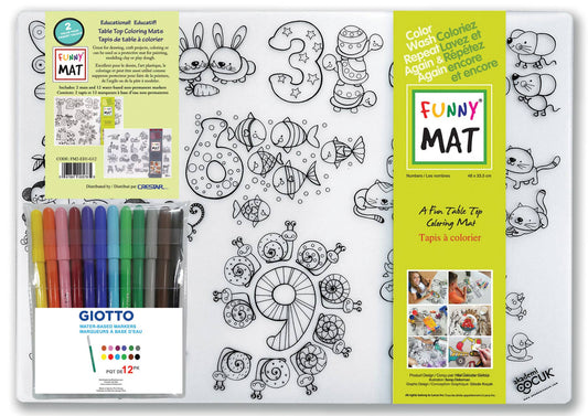 Table Top Coloring Mat, 2 pk & 12 markers, numbers alphabet