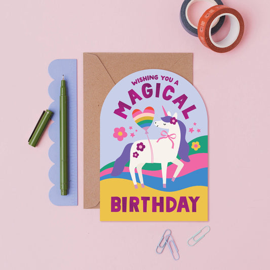 Rainbow Waves unicorn Children's Birthday Card