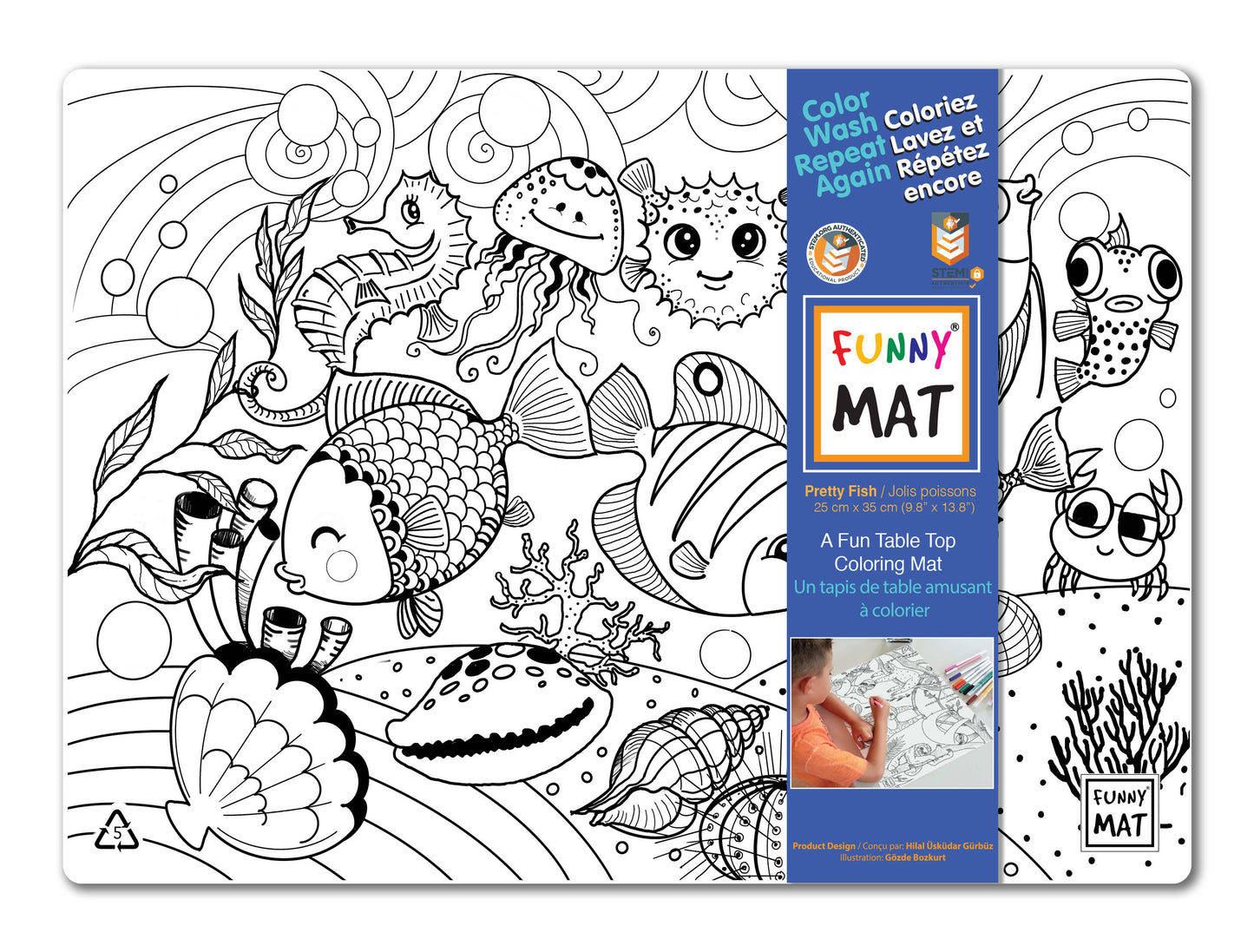 Table top coloring mat, compact size, pretty fish