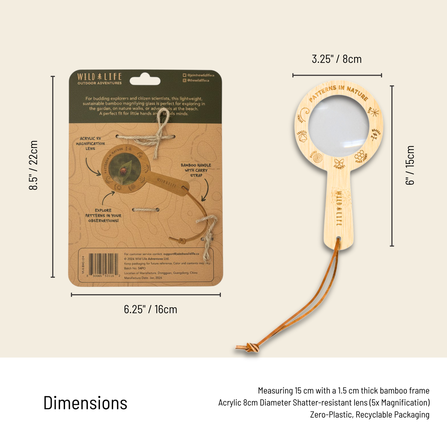 Kids Magnifying Glass – Eco Bamboo 5x Nature Tool