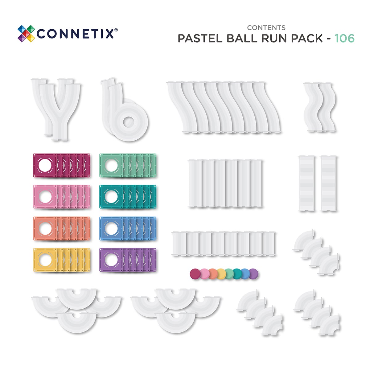 CONNETIX Pastel Ball Run Pack, 106 Pieces