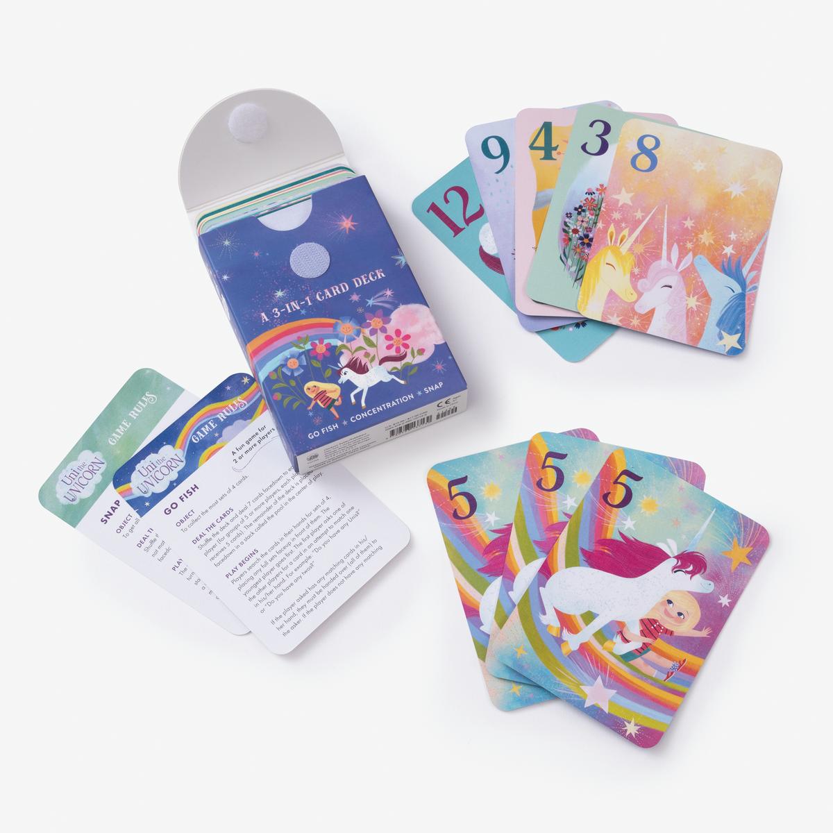 Uni the Unicorn A 3-in-1 Card Deck: Card Games Include Go Fish, Concentration, and Snap